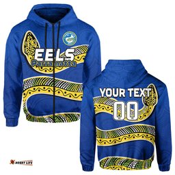 custom text and number eels rugby hoodie aboriginal art simple style