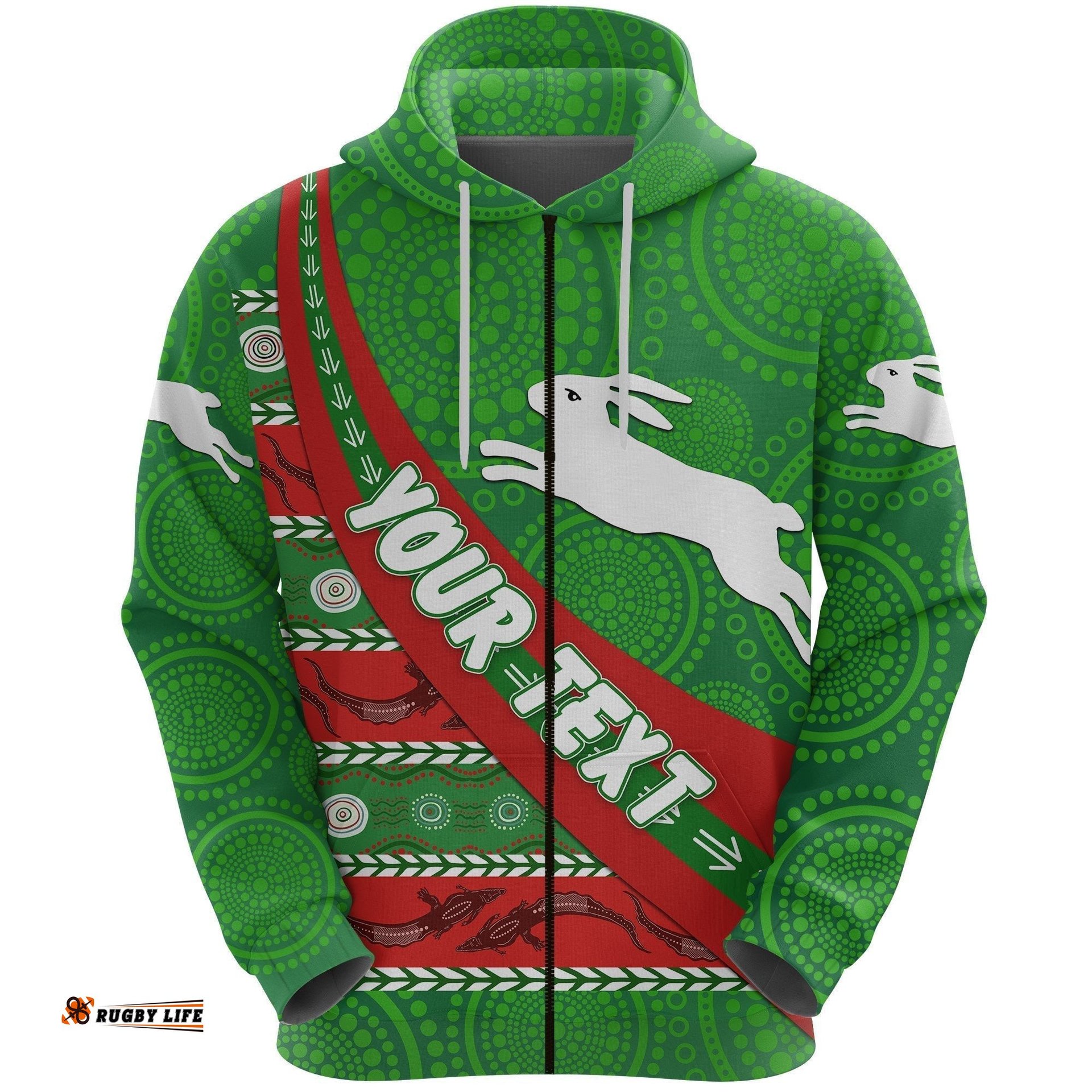 custom personalised south sydney rabbitohs aboriginal zip hoodie victorian vibes