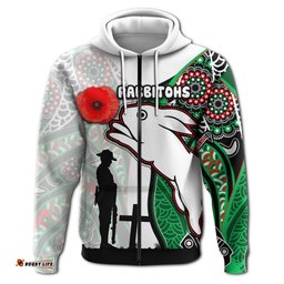 custom personalised rabbitohs zip hoodie indigenous anzac day