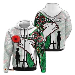 custom personalised rabbitohs zip hoodie indigenous anzac day