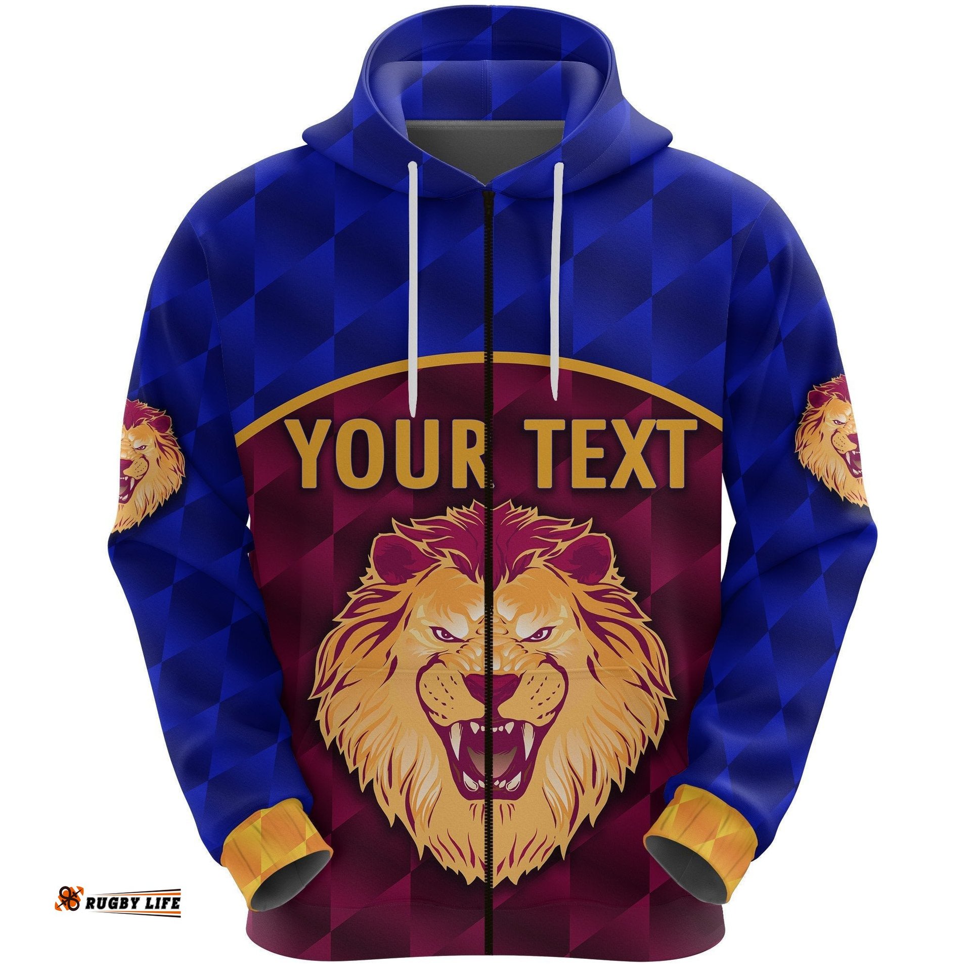 custom personalised brisbane lions zip hoodie powerful