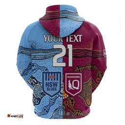 custom text and number blues and maroons rugby hoodie state of origin nsw combine queensland aboriginal