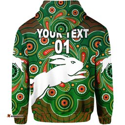 custom personalised south sydney rabbitohs hoodie indigenous vibes green custom text and number