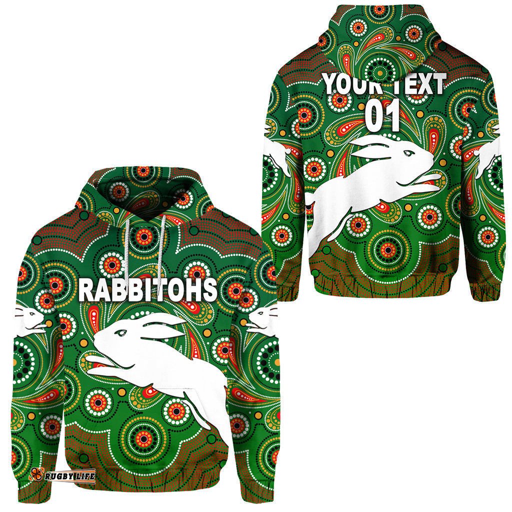 custom personalised south sydney rabbitohs hoodie indigenous vibes green custom text and number