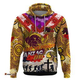 personalised broncos anzac day hoodie aboriginal rising sun