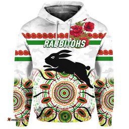 custom personalised south sydney rabbitohs anzac zip up and pullover hoodie indigenous vibes white