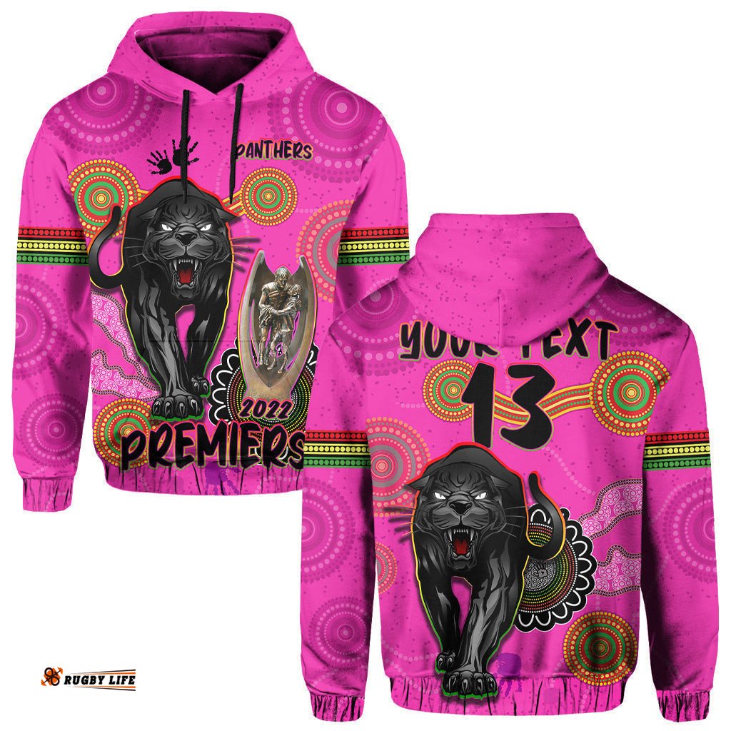 custom text and number panthers hoodie aboriginal premiers we are the champions with trophy