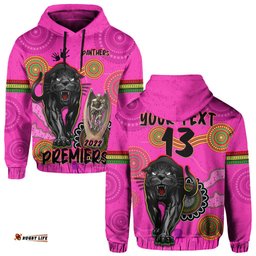custom text and number panthers hoodie aboriginal premiers we are the champions with trophy