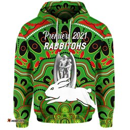 custom personalised south sydney rabbitohs hoodie indigenous premiers trophy green custom text and number