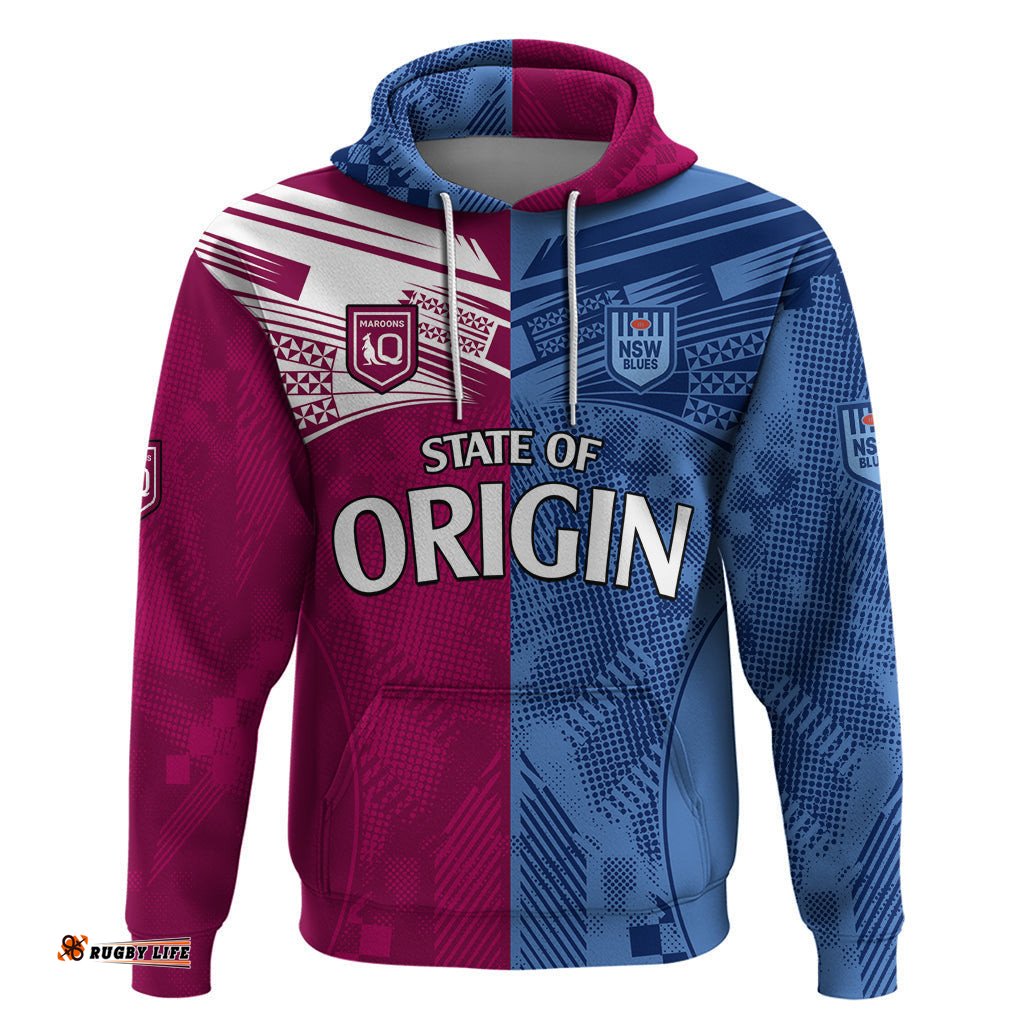 custom text and number blues and maroons rugby hoodie state of origin nsw combine qld sporty style