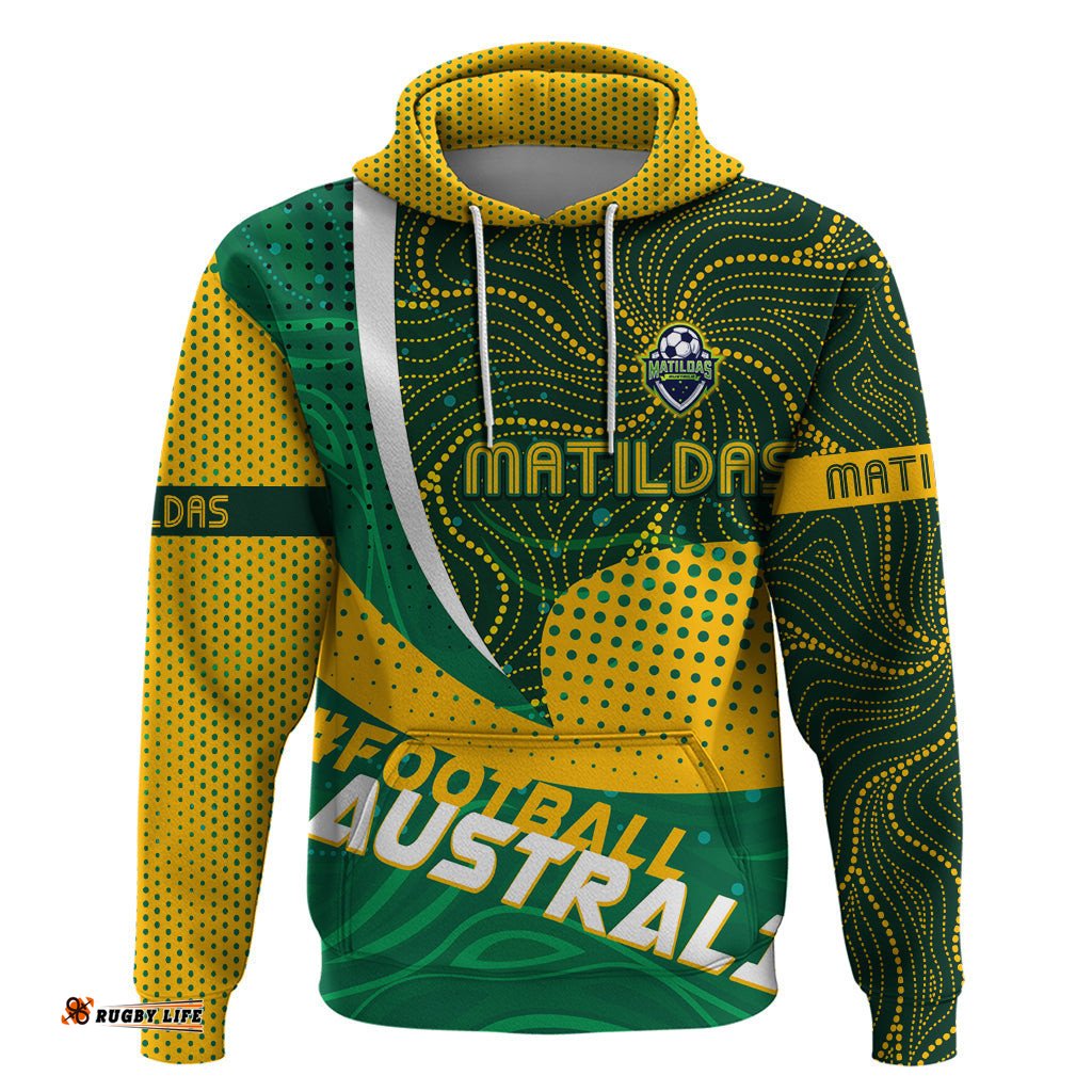 personalised matildas australia soccer hoodie aboriginal dot painting