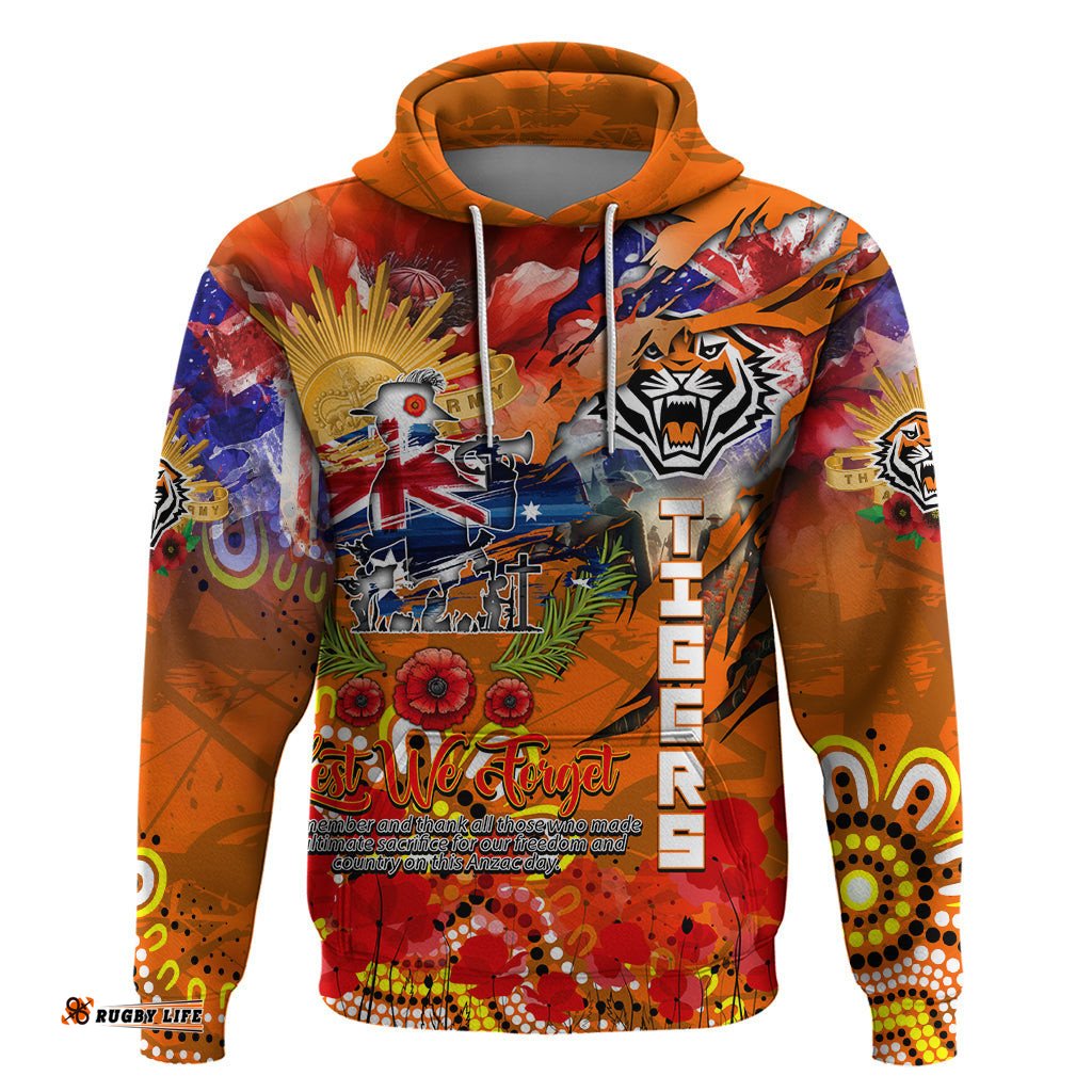 personalised australia rugby tigers anzac hoodie wests scratch style