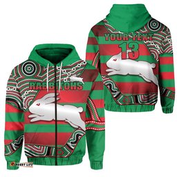 custom personalised rabbitohs zip hoodie rugby south sydney indigenous charming custom text and number