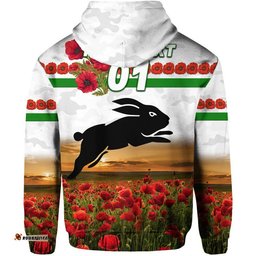 custom personalised south sydney rabbitohs anzac zip up and pullover hoodie poppy flowers vibes white