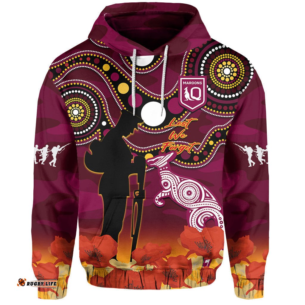 maroons rugby anzac hoodie qld aboriginal mix poppy camouflage