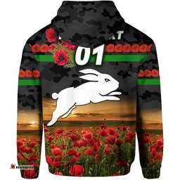 custom personalised south sydney rabbitohs anzac zip up and pullover hoodie poppy flowers vibes black