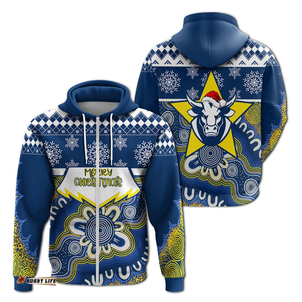 aboriginal art cowboys merry christmas zip hoodie