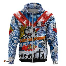 personalised bulldogs anzac day hoodie aboriginal rising sun