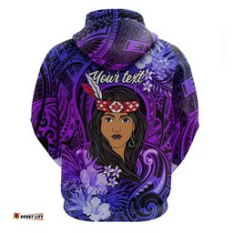 new zealand custom womens day hoodie maori girl feathers of hope purple