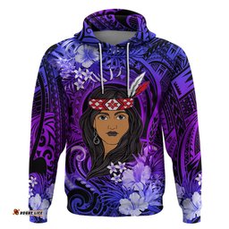 new zealand custom womens day hoodie maori girl feathers of hope purple