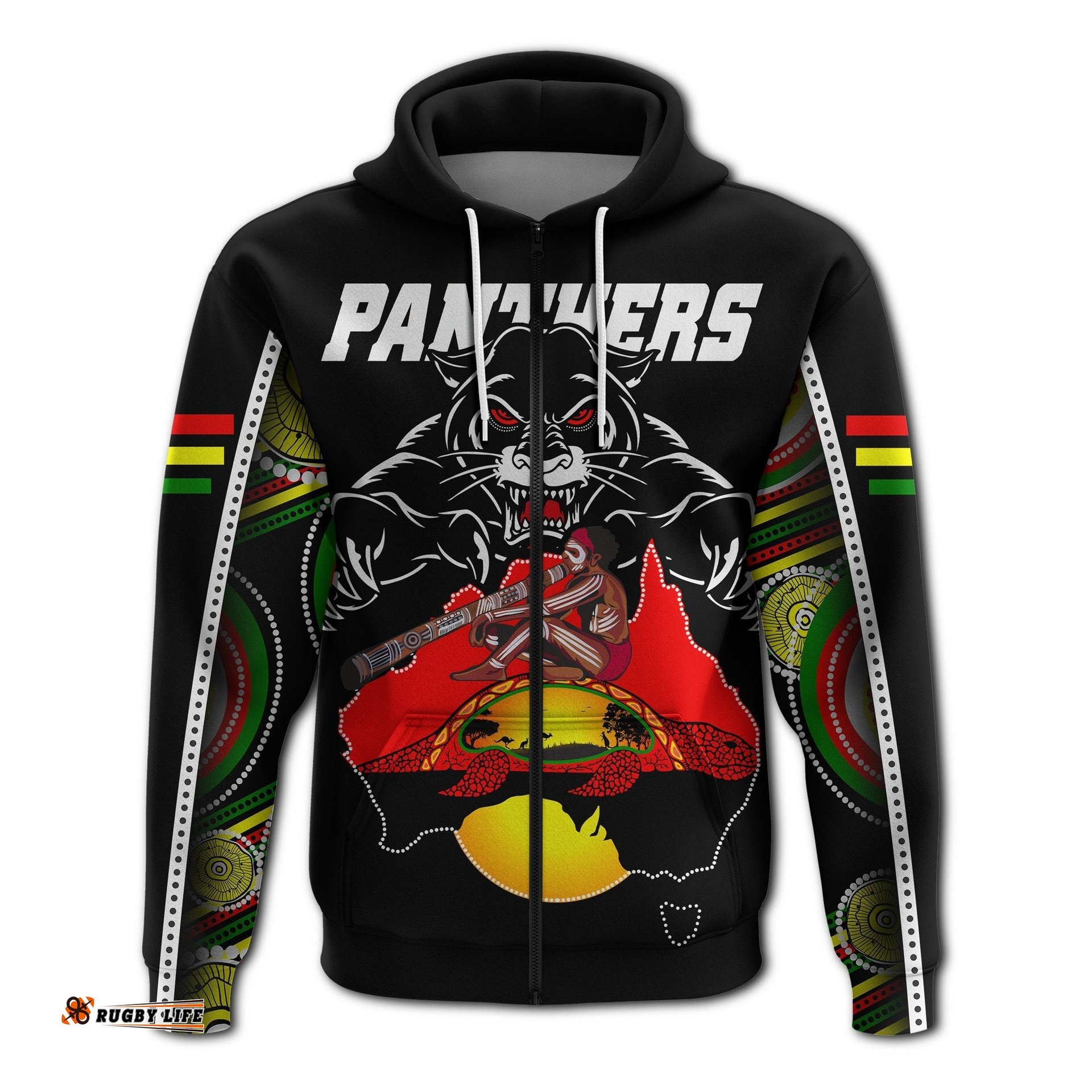 panthers black zip hoodie aboriginal special map