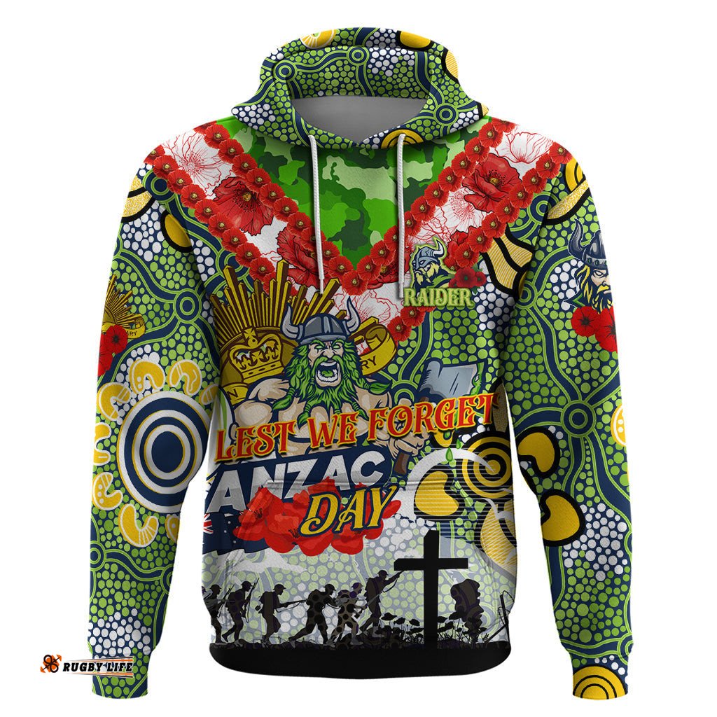personalised raiders anzac day hoodie aboriginal rising sun