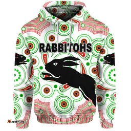 custom personalised south sydney rabbitohs hoodie indigenous vibes white custom text and number
