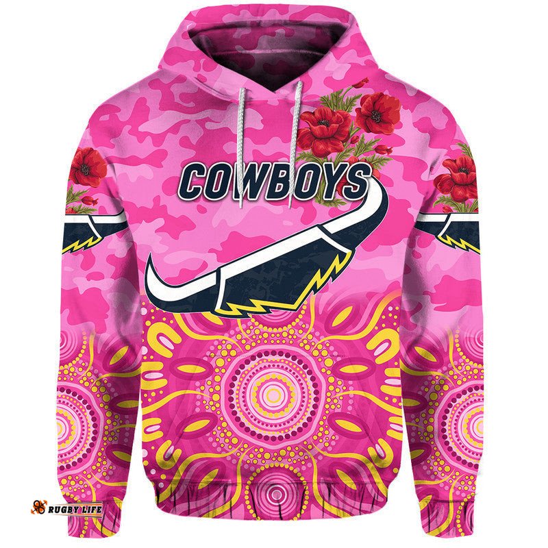 custom personalised north queensland cowboys anzac zip up and pullover hoodie indigenous vibes pink
