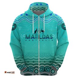 personalised australia matildas hoodie tillies aboriginal simple turquoise