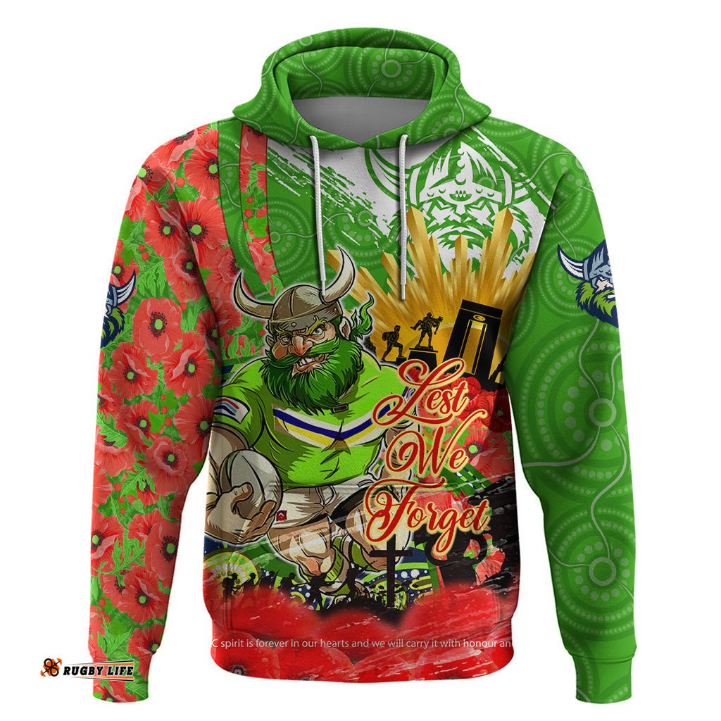personalised mascot raiders anzac hoodie lest we forget