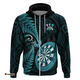 personalised new zealand darts hoodie happiness is a tight threesome maori turquoise