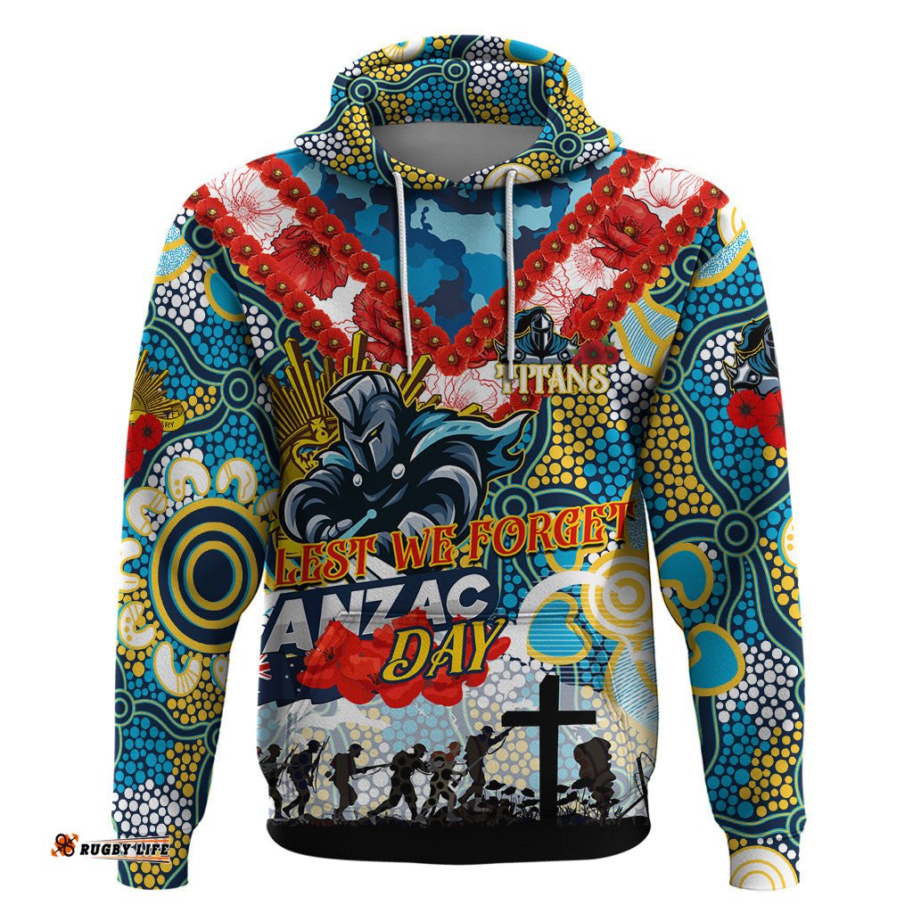 personalised titans anzac day hoodie aboriginal rising sun