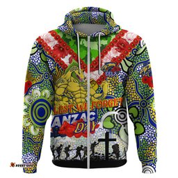 personalised eels anzac day hoodie aboriginal rising sun