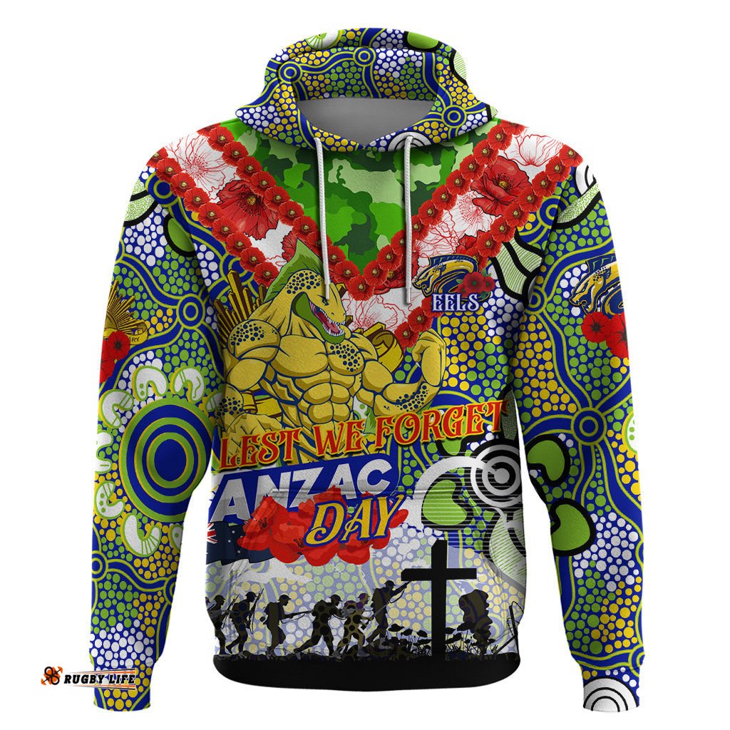 personalised eels anzac day hoodie aboriginal rising sun