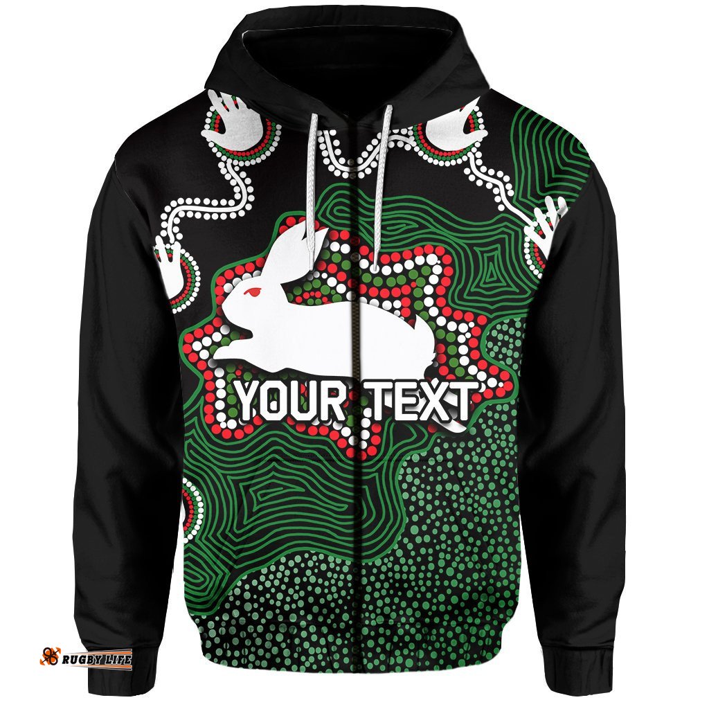 custom personalised rabbitohs zip hoodie aboriginal 2