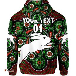 custom personalised south sydney rabbitohs zip hoodie indigenous vibes black custom text and number