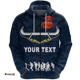 custom personalised north queensland cowboys zip hoodie anzac day camouflage vibes navy 07