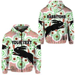 custom personalised south sydney rabbitohs zip hoodie indigenous vibes white