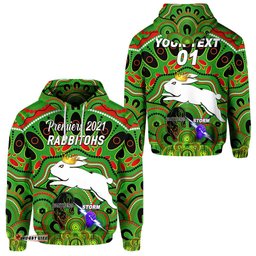 custom personalised south sydney rabbitohs hoodie indigenous premiers the king green custom text and number