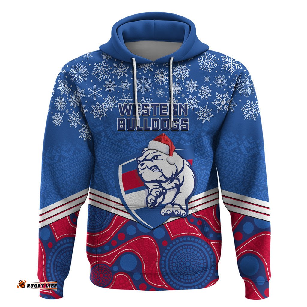 custom bulldogs football christmas hoodie merry xmas mix aboriginal art