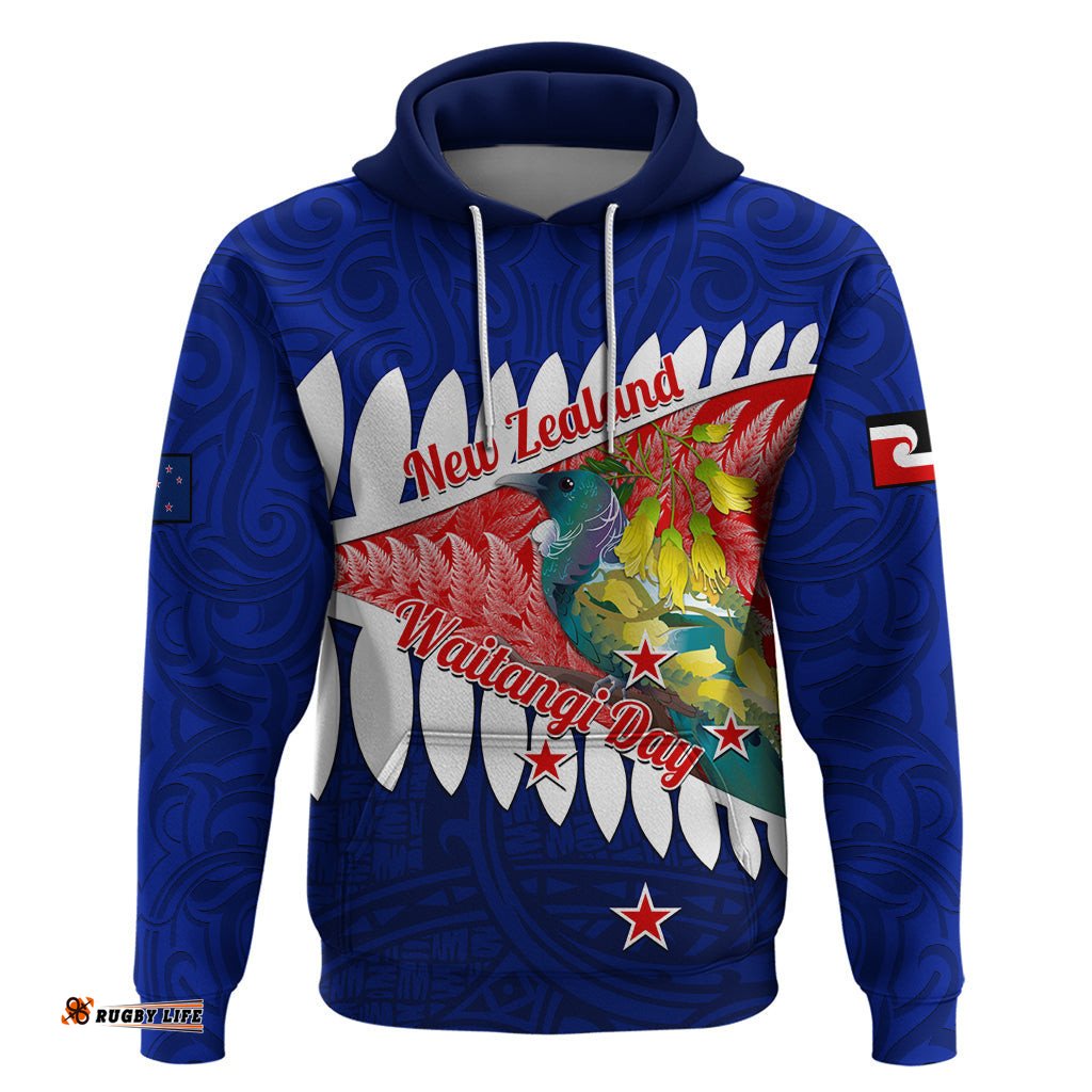 new zealand waitangi day hoodie nz maori tui bird with kowhai flowers