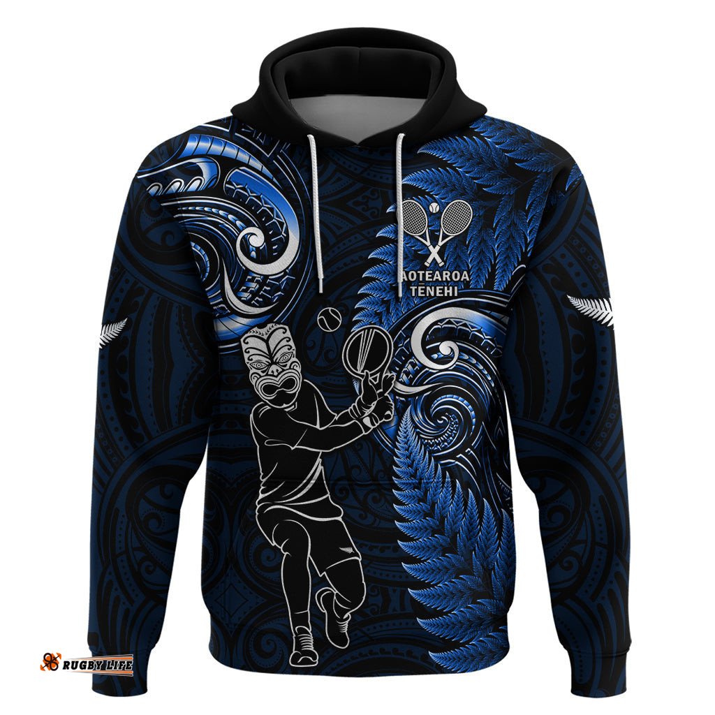 new zealand tiki tennis hoodie 2024 aotearoa tenehi maori silver fern blue