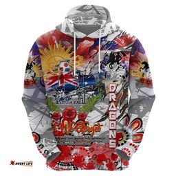 personalised australia rugby dragons anzac hoodie st george illawarra scratch style