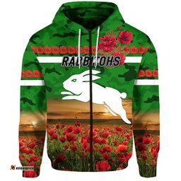 custom personalised south sydney rabbitohs anzac zip up and pullover hoodie poppy flowers vibes green