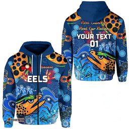 custom personalised parramatta zip hoodie eels indigenous naidoc heal country heal our nation blue custom text and number 06