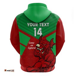 custom wales rugby hoodie 2024 six nations come on cymru mascot sporty