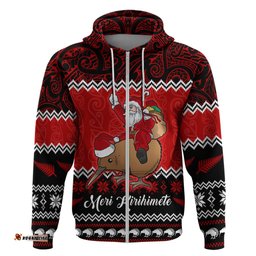 personalised new zealand christmas hoodie kiwi santa claus maori meri kirihimete