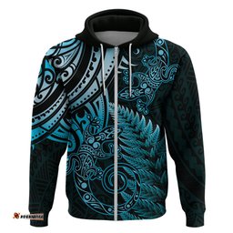 new zealand lizard hoodie silver fern aotearoa maori blue version