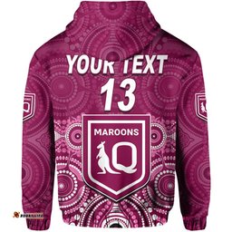custom text and number maroons rugby hoodie aboriginal queensland origin
