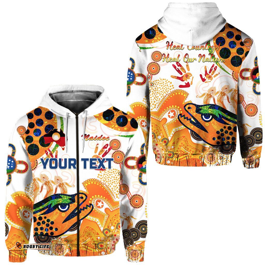 Custom Personalised Parramatta Zip Hoodie Eels Indigenous NAIDOC Heal Country! Heal Our Nation White